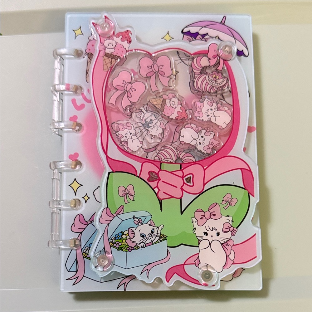 Kawaii Pink Bow Cat Shaker Notebook Cover